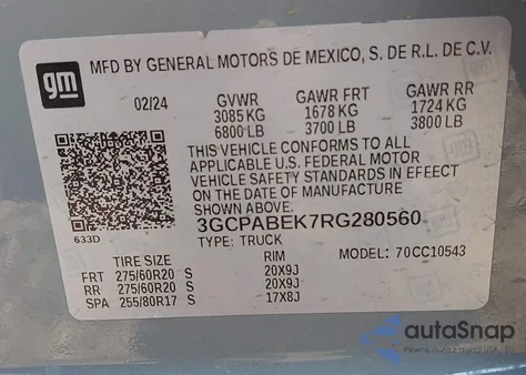 2024 Chevrolet Silverado 1500 2Wd Short Bed Custom из США, поврежденный, VIN 3GCPABEK7RG280560